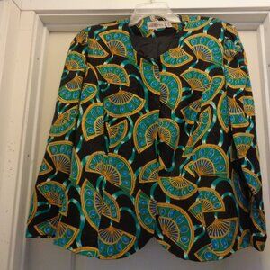 90S Adrianna Papell ASIAN INSPIRED SILK FANS BLOUSE 16